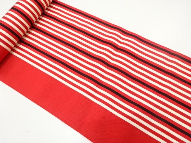 JAPANESE KIMONO / ANTIQUE STRIPED WOVEN EIGHT-SIDED OBI BOLT